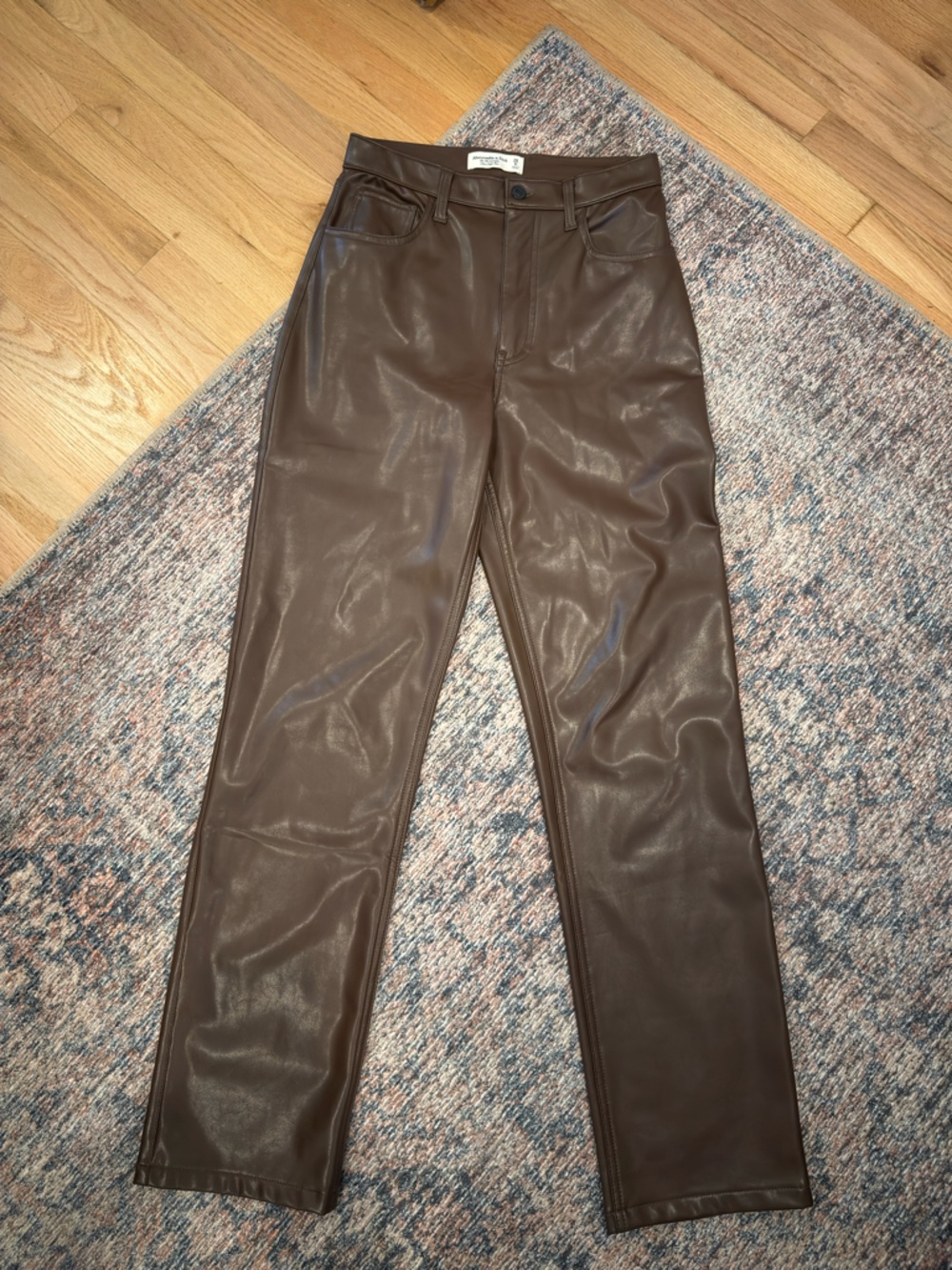 Abercrombie Brown Leather 90s Straight Ultra High Rise Pant